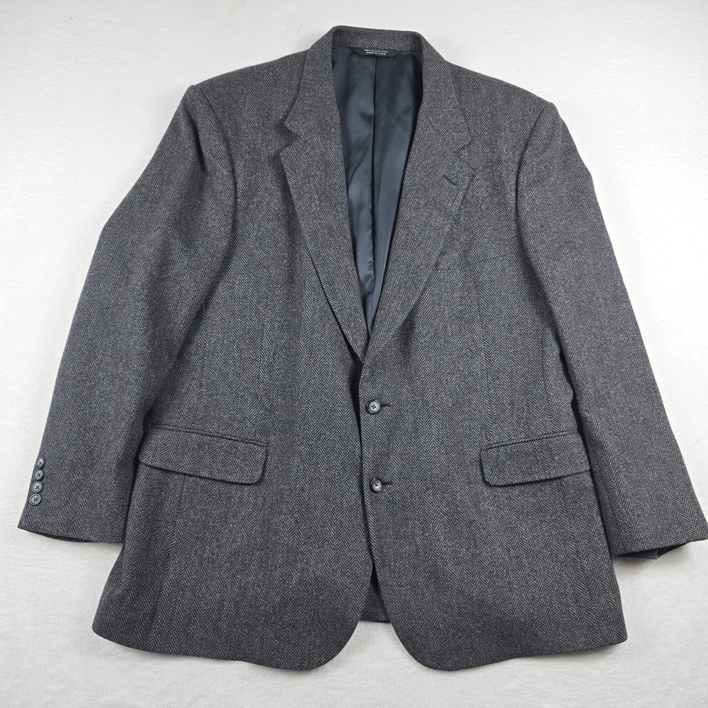 Lord & Taylor Vintage Gray Herringbone Tweed Sport Coat Blazer Mens 48 Long Wool